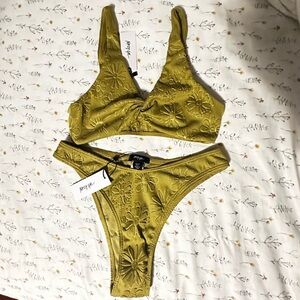 Nasty Gal Olive Floral Bikini Set